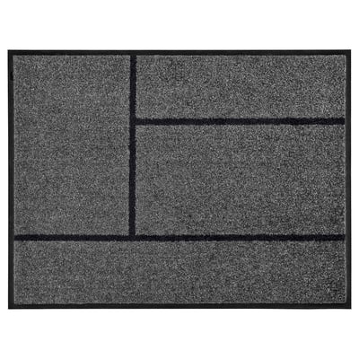 A KÖGE doormat, grey, rectangular, with a grid design, made of recycled polyester and nylon, featuring a non-slip rubber back.