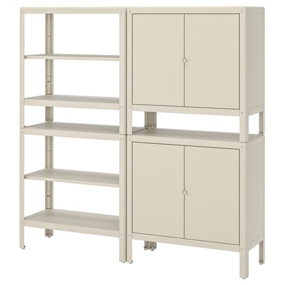 KOLBJÖRN storage combo: light beige, adjustable shelves, two cabinets, durable steel.