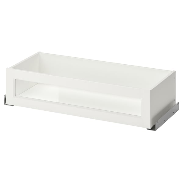KOMPLEMENT white drawer with glass panel, square shape, modern design, tempered glass front.