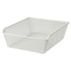 A white, rectangular, mesh storage basket made of steel, designed for organising and air circulation.