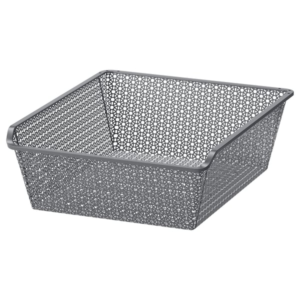 KOMPLEMENT basket, grey, metal mesh, square shape, decorative pattern.