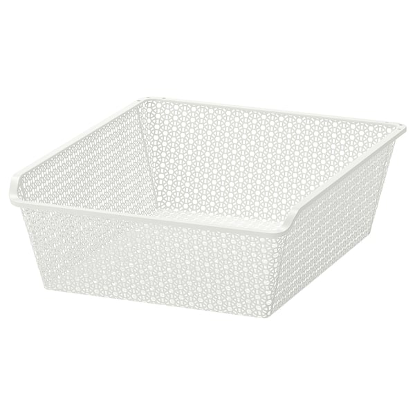 KOMPLEMENT white metal basket, small, square, perforated design with rounded edges.