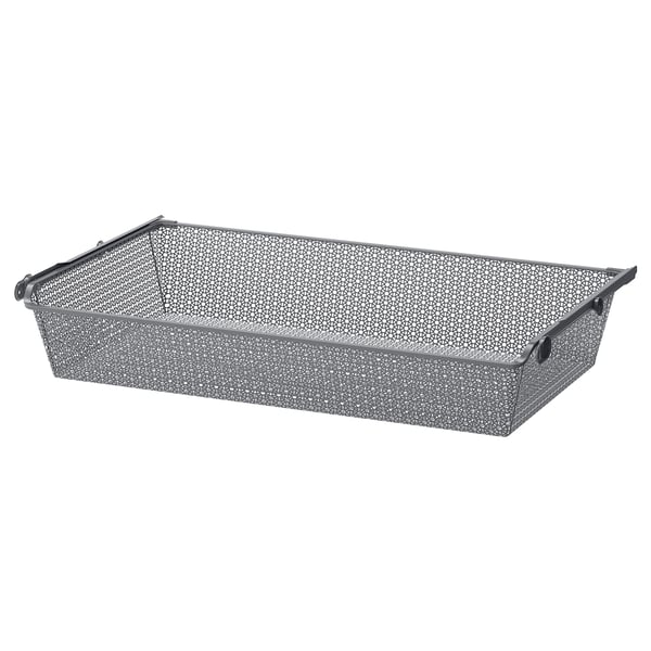KOMPLEMENT grey metal mesh basket, rectangular shape, with handles, ideal for storage.