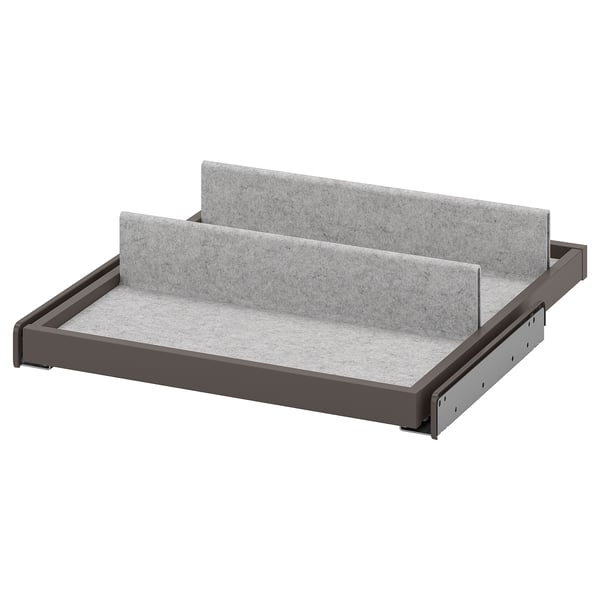 KOMPLEMENT pull-out tray, grey felt, dark frame, rectangular, minimalist.