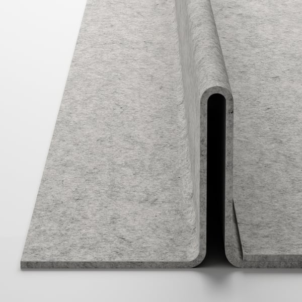 A close-up of a grey fabric foldable partition. The texture is smooth and durable, ideal for interior design.