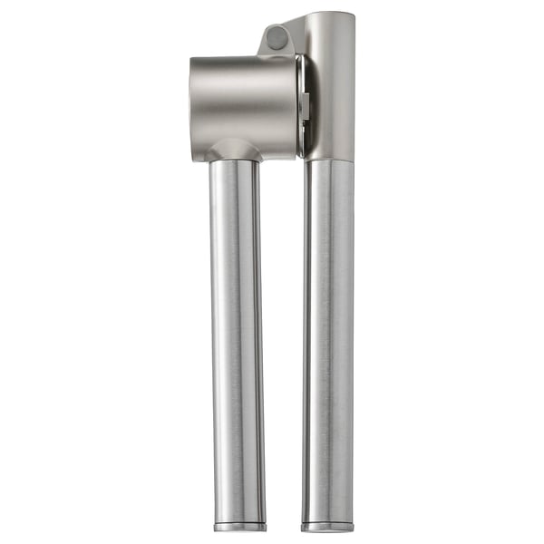 Garlic press KONCIS, silver, aluminum&stainless steel, cylindrical design with handle.