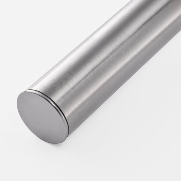 Stainless steel mashing tool, smooth finish, durable, easy maintenance.