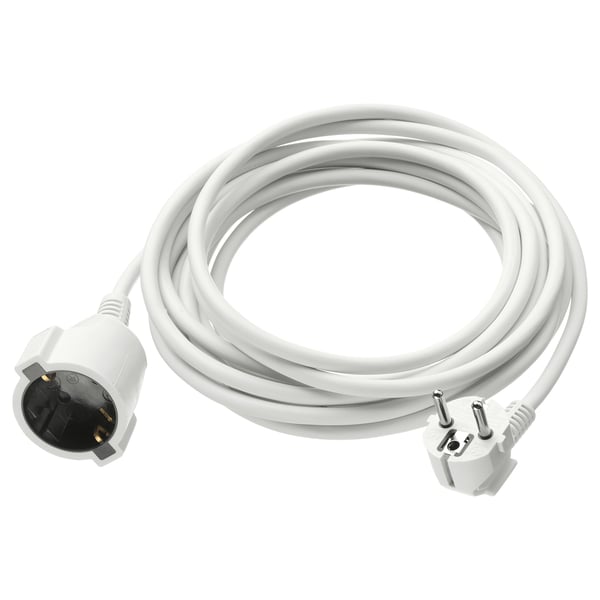 KOPPLA white extension cord, pvc, coiled, two plugs.