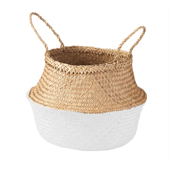 KRALLIG seagrass basket, white & natural, round shape, woven design.