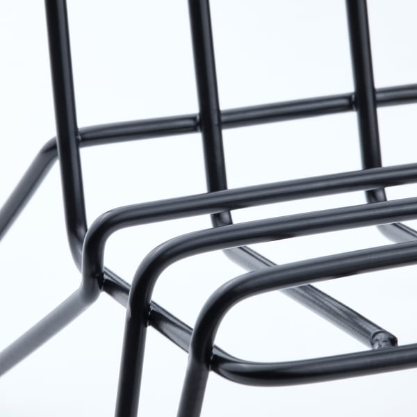 Black metal phone holder with adjustable angles. Sleek, modern design; sturdy, powder-coated steel.