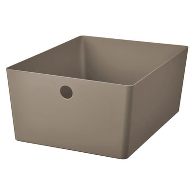 Ikea KUGGIS storage box, beige, plastic, rectangular, simple design.