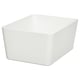 A KUGGIS storage box, white in colour, made from recycled pet plastic. It has a rectangular shape and smooth design, ideal for organising small items.