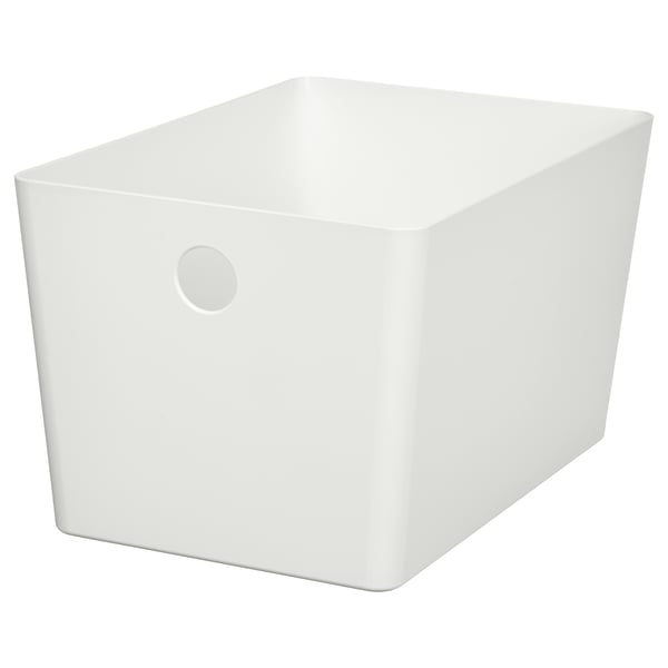 A white kuggs storage box made from recycled plastic, designed for organising desk or bathroom items.