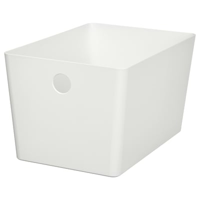 A white kuggs storage box made from recycled plastic, designed for organising desk or bathroom items.