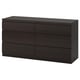 Dark wood 6-drawer dresser. Rectangular shape, simple design.