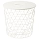 KVISTBRO white storage table, round with diamond pattern, light metal and fiberboard.