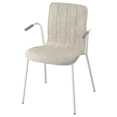 Light grey LÄKTARE chair, fabric seat, metal legs, armrests, simple design.