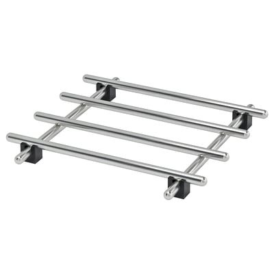 Stainless steel LÄMPLIG kitchen rack with black plastic feet.