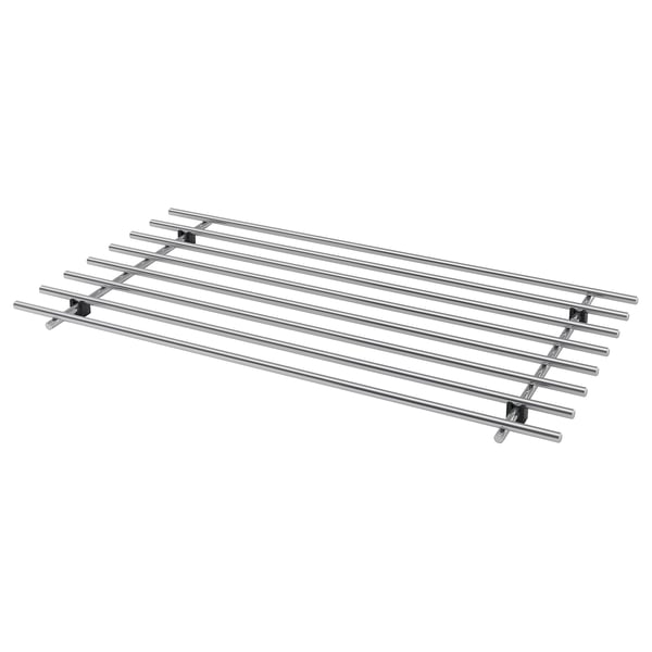 LÄMPLIG stainless steel trivet with rubber feet, rectangular shape, modern design for kitchen use.