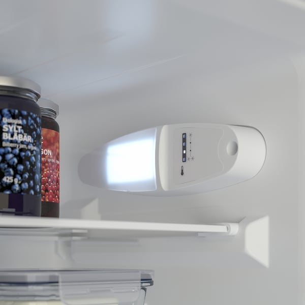 Led light inside fridge, illuminating contents.