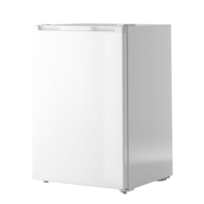 Small kitchen freestanding fridge with adjustable shelves and led lighting.