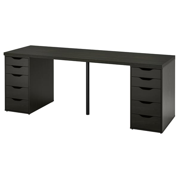 LAGKAPTEN desk in black; rectangular, with six drawers. Made of steel, fibreboard, and particleboard. Perfect for computer workspaces.