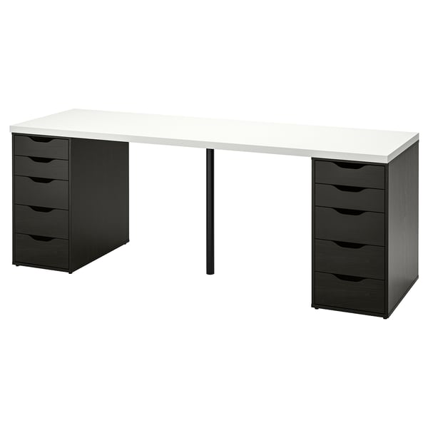 A white LAGKAPTEN desk with two black drawer units.