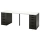 A white LAGKAPTEN desk with two black drawer units.
