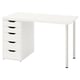 LAGKAPTEN desk: white, rectangular, 5 drawers, metal legs.