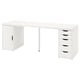 White LAGKAPTEN desk with cabinet and drawers. Modern, minimalist design for storage and workspace.