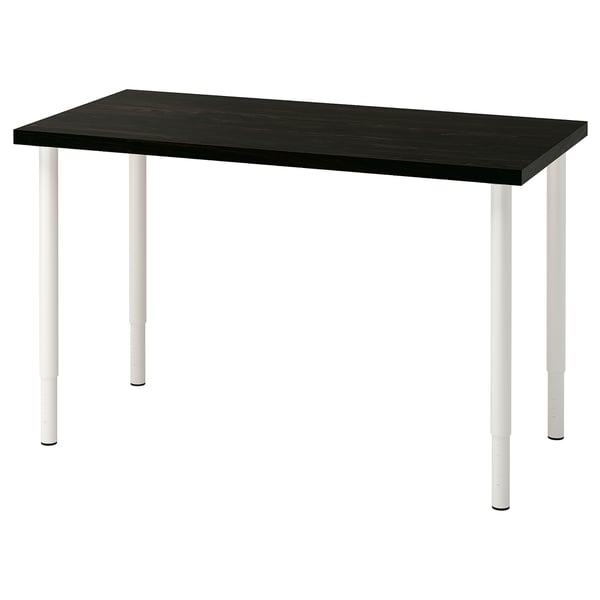 LAGKAPTEN: modern black desk, white legs, rectangular, sturdy, minimalist design.