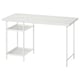 White LAGKAPTEN desk with colourful grid top, 2 wire shelves, adjustable feet.
