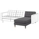 Modern gray sectional sofa with tufted back and seat cushions, sleek wooden legs, neat design.