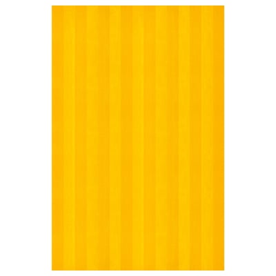 Bright yellow striped rug with soft, low pile for bedrooms; rectangular shape.