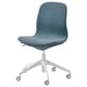 A blue LÅNGFJÄLL office chair with a white base and wheels. It has a sleek, ergonomic design for comfort and support.