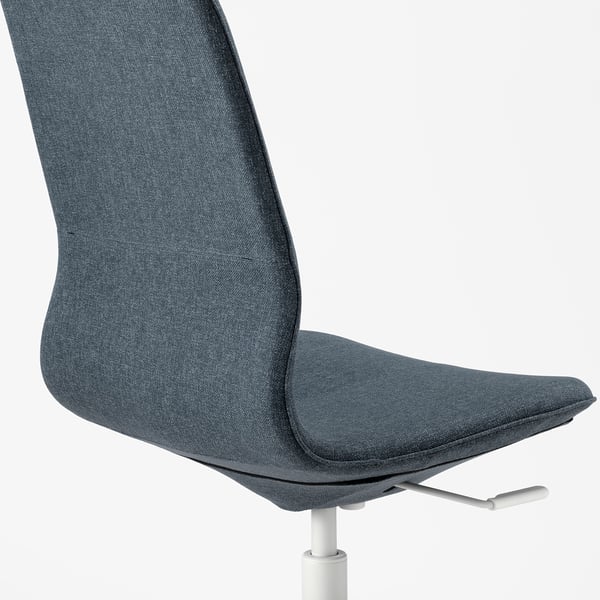 A high-back office chair with dark grey upholstery and adjustable seat height.