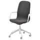 Black LÅNGFJÄLL office chair with white arms, five-star base, and wheels. Modern design with a high back and adjustable height.