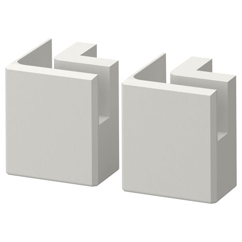Pair of light grey, wooden kitchen cabinet legs, bevelled edges, solid birch.