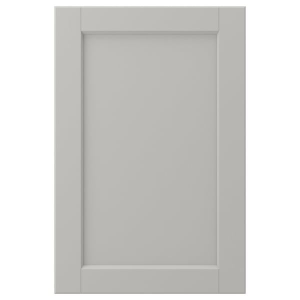 LERHYTTAN light grey kitchen door. Classic solid wood frame with bevelled edges and inset veneer panel.