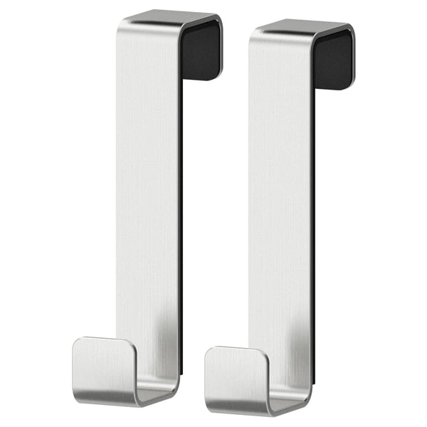 Two LILLÅNGEN metal hangers, silver in colour, with rectangular hooks, designed to hang over door edges efficiently.