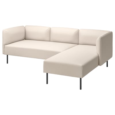 Modern beige l-shaped LILLEHEM sectional sofa with metal legs.