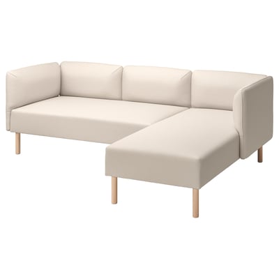 LILLEHEM l-shaped sofa, beige, wood legs, modern design.