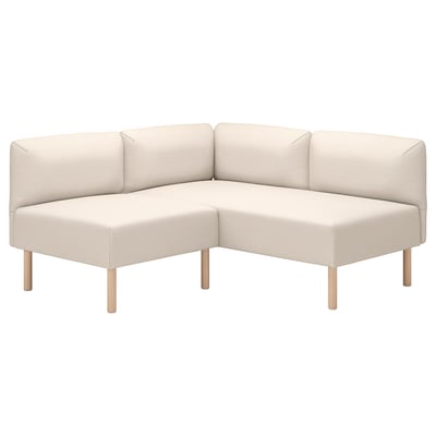 LILLEHEM beige modular sofa, minimalist design, light wood legs, clean lines, corner unit.