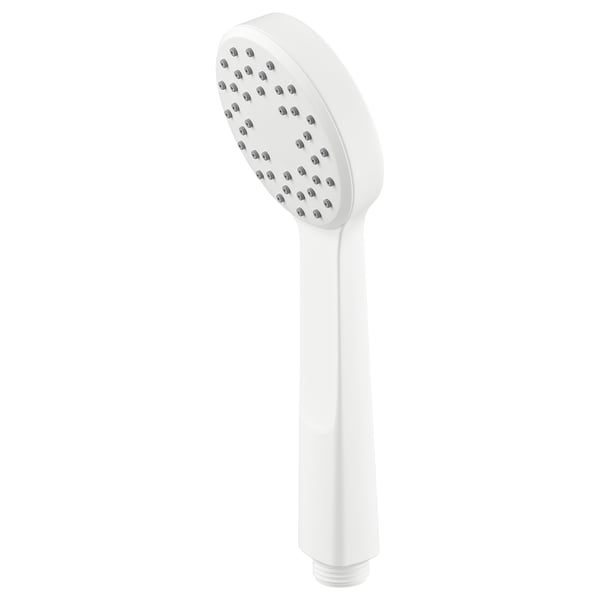 White LILLREVET handheld shower with full spray.
