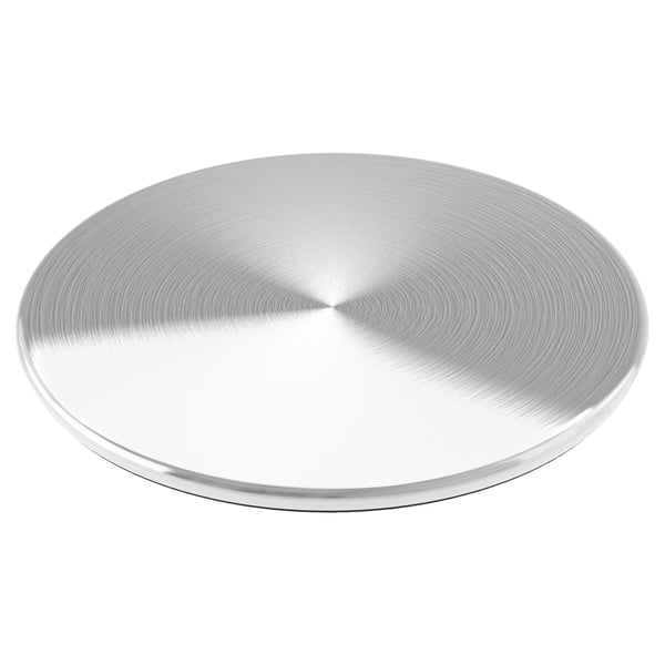 A LILLVIKEN silver, round, stainless steel sink lid with a sleek design.