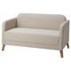 Light beige sofa, modern design, wooden legs, comfy fabric.