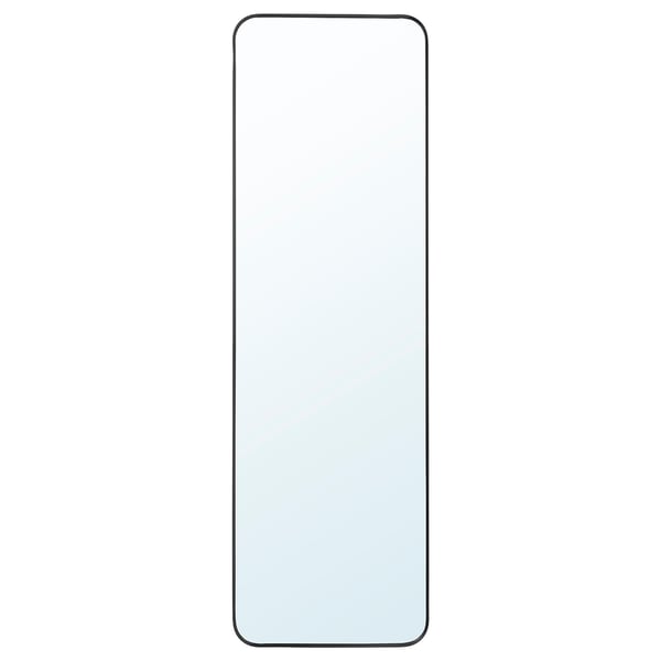 A LINDBYN mirror with a black frame and rounded corners, suitable for hanging horizontally or vertically.
