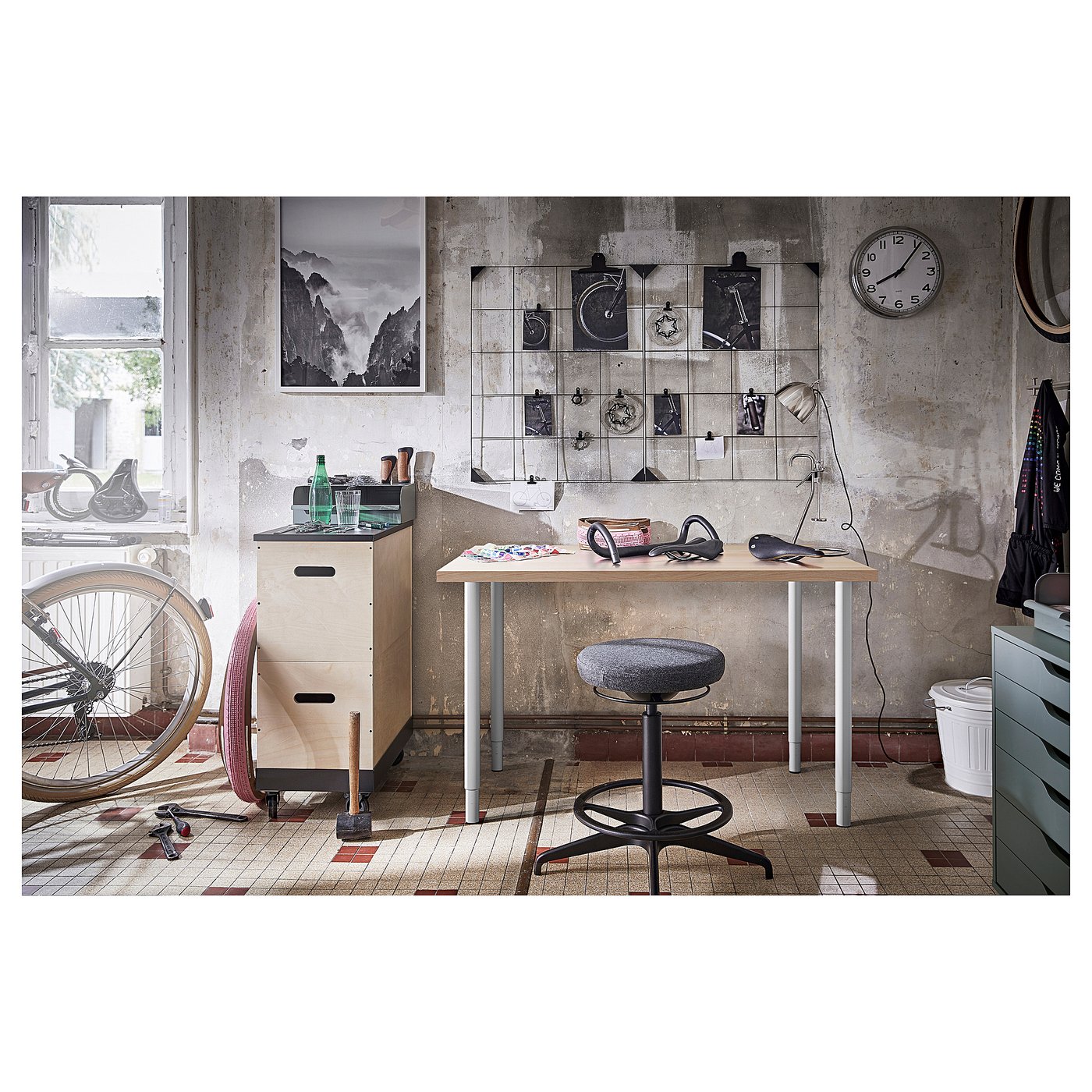 LINNMON / OLOV desk, white stained oak effect/white, 100x60 cm