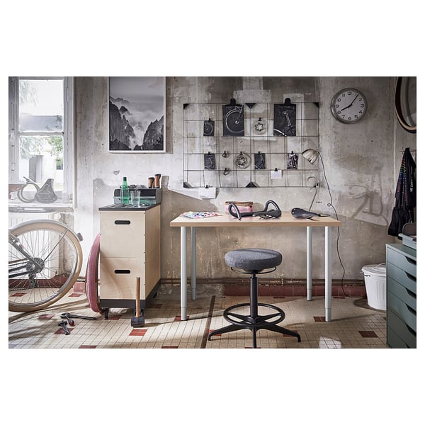 LINNMON / OLOV Desk, white stained oak effect/white, 100x60 cm