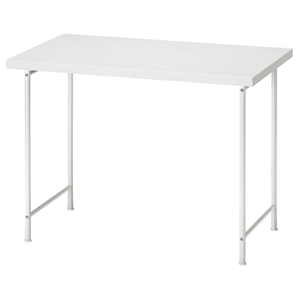 LINNMON white desk, rectangular, lightweight, metal legs.